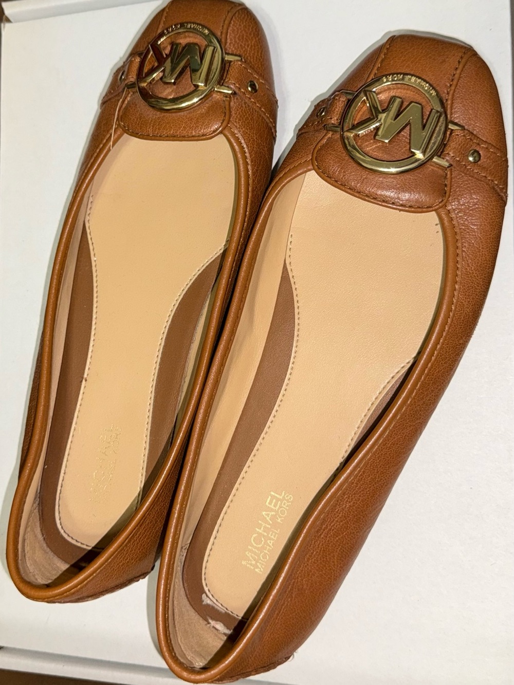 MICHAEL Michael Kors Tan Leather Logo Ballet Flats